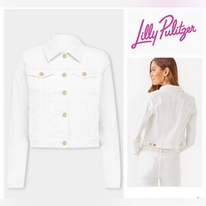 Lilly Pulitzer Seaspray Cropped Denim Jacket Resort White Sz 2 XS
